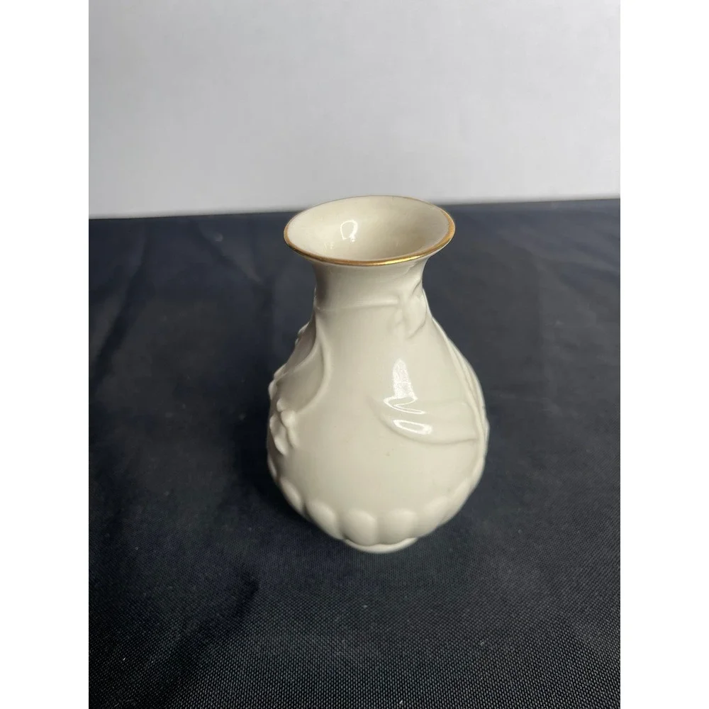 Lenox‎ Floral Melody Miniature Bud Vase Ivory Fine China Gold Trim Embossed 4